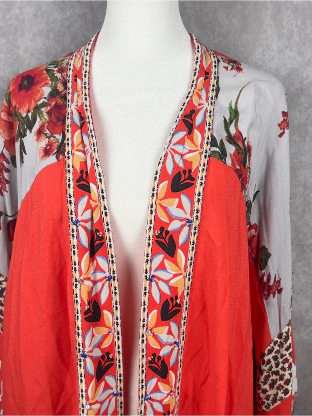 John Mark Kimono Womens 1X Multicolor Floral Artsy Open Front Cardigan Boho - Picture 2 of 11